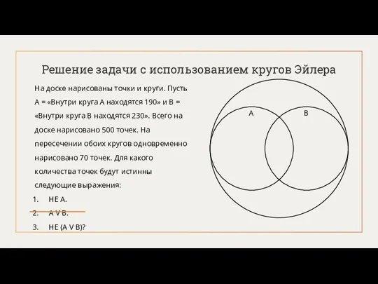 Решение задачи с использованием кругов Эйлера На доске нарисованы точки