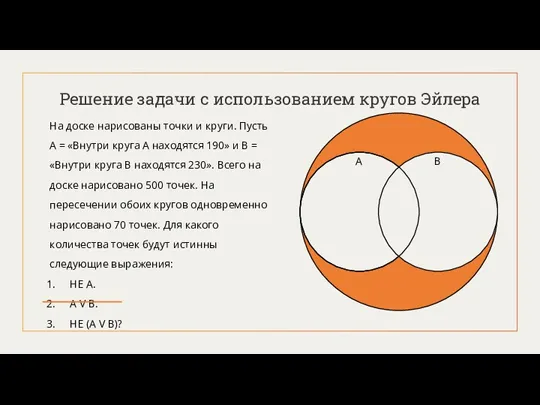 Решение задачи с использованием кругов Эйлера На доске нарисованы точки