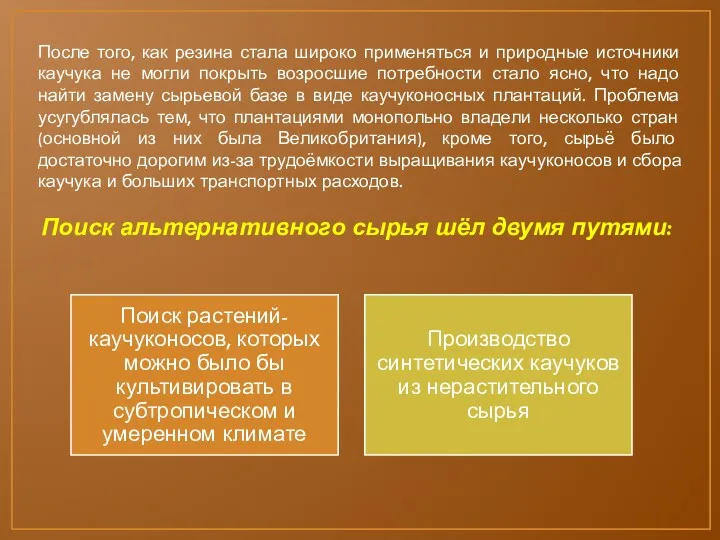 После того, как резина стала широко применяться и природные источники