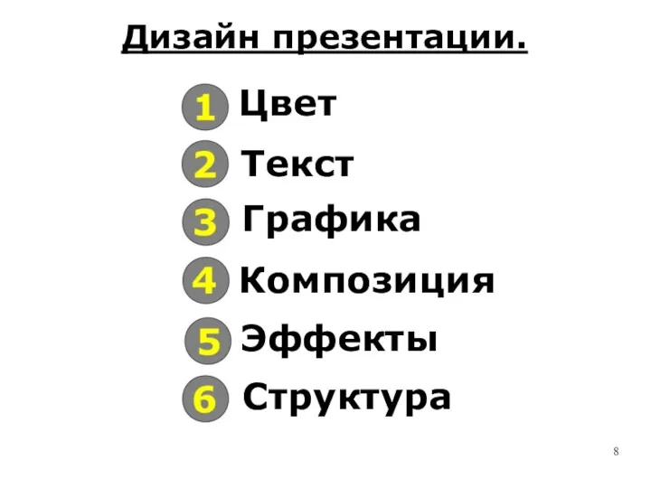 Дизайн презентации. Цвет Текст Графика Эффекты Композиция Структура