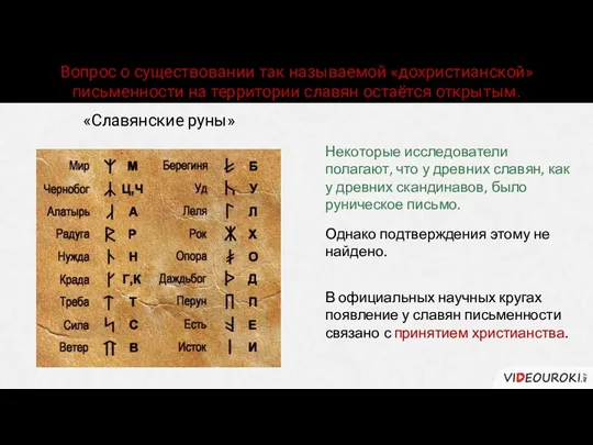 Вопрос о существовании так называемой «дохристианской» письменности на территории славян