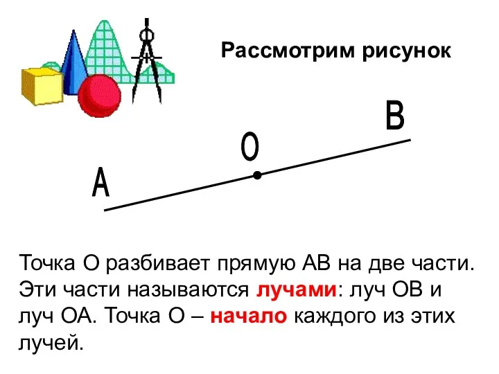 Рассмотрим рисунок A O B Точка О разбивает прямую АВ