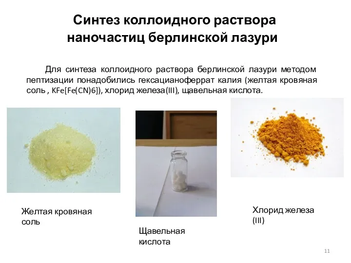 Синтез коллоидного раствора наночастиц берлинской лазури Для синтеза коллоидного раствора