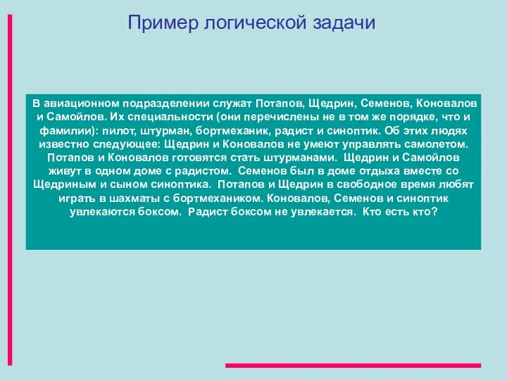 В авиационном подразделении служат Потапов, Щедрин, Семенов, Коновалов и Самойлов.