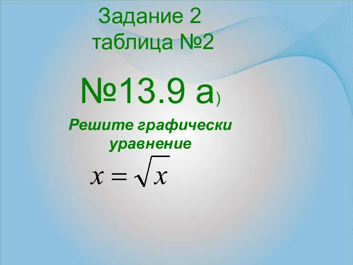 Задание 2 таблица №2 №13.9 а) Решите графически уравнение