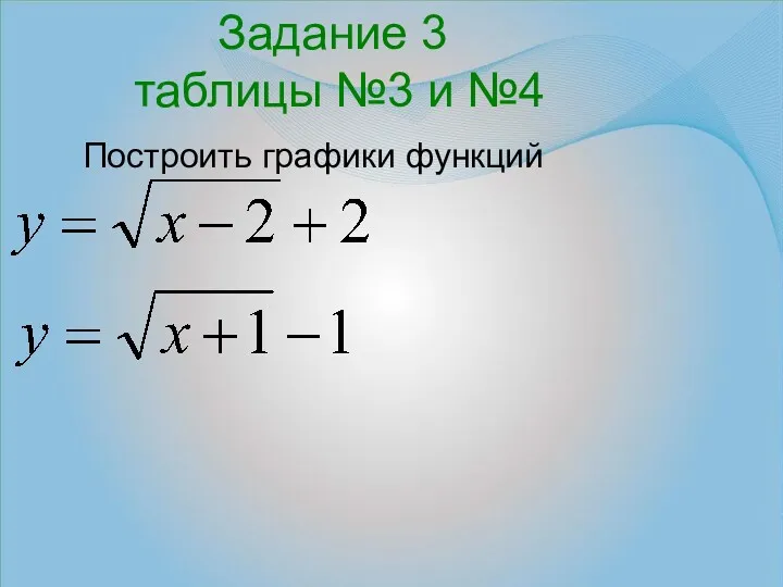 Задание 3 таблицы №3 и №4 Построить графики функций