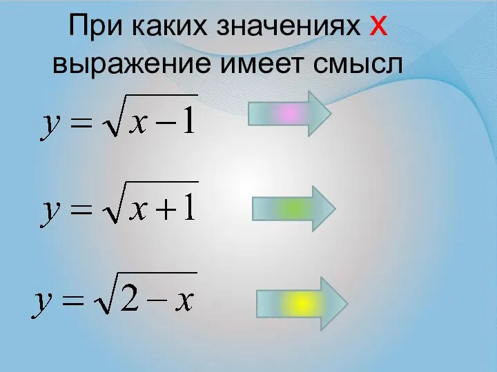 При каких значениях х выражение имеет смысл х ≥1 х ≥-1 х≤2