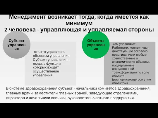 Менеджмент возникает тогда, когда имеется как минимум 2 человека - управляющая и управляемая