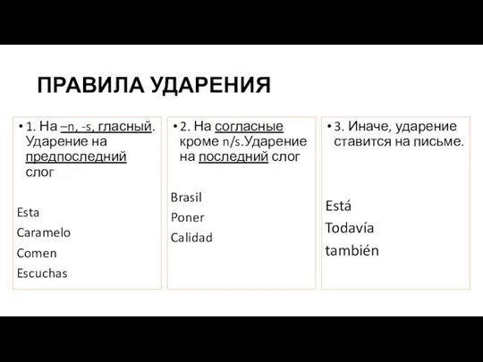 ПРАВИЛА УДАРЕНИЯ 1. На –n, -s, гласный. Ударение на предпоследний