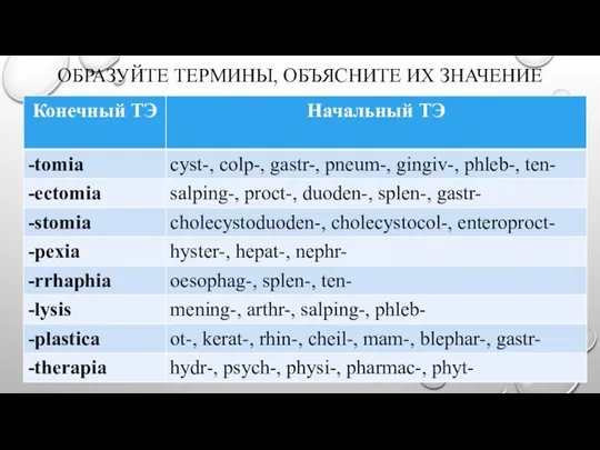 ОБРАЗУЙТЕ ТЕРМИНЫ, ОБЪЯСНИТЕ ИХ ЗНАЧЕНИЕ