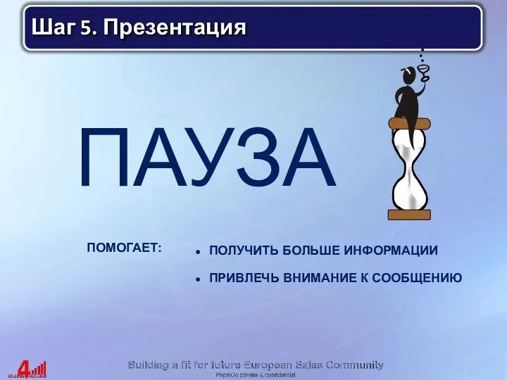 ПАУЗА ПОЛУЧИТЬ БОЛЬШЕ ИНФОРМАЦИИ ПРИВЛЕЧЬ ВНИМАНИЕ К CООБЩЕНИЮ ПОМОГАЕТ: Шаг 5. Презентация