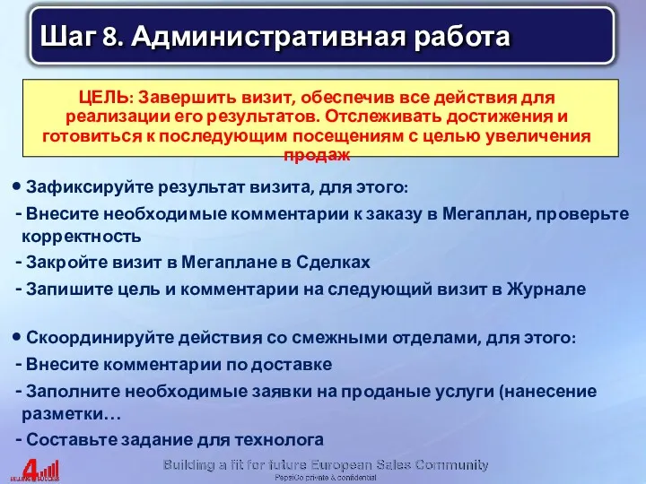 ЦЕЛЬ: Завершить визит, обеспечив все действия для реализации его результатов.