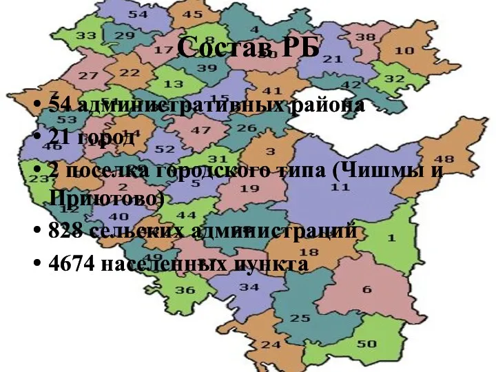 Состав РБ 54 административных района 21 город 2 поселка городского