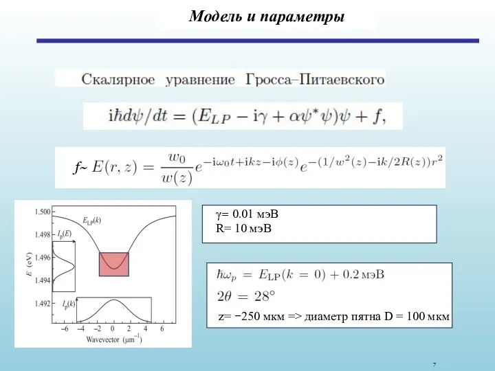 Модель и параметры γ= 0.01 мэВ R= 10 мэВ z=