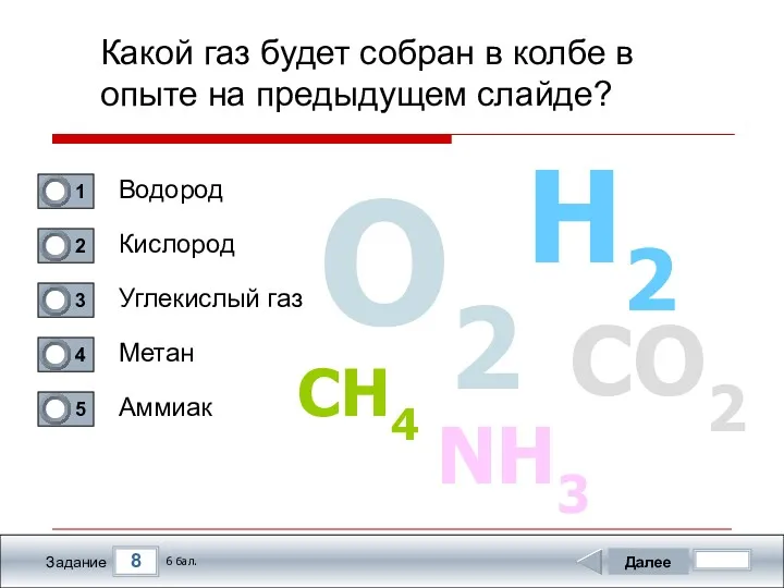 8 Задание Какой газ будет собран в колбе в опыте