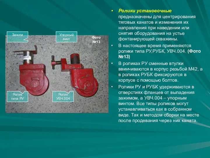 Ролики установочные предназначены для центрирования тяговых канатов и изменения их