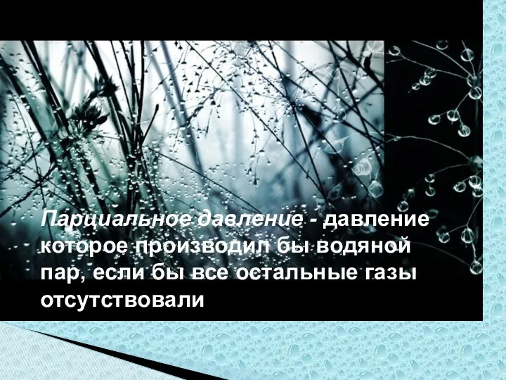 Парциальное давление - давление которое производил бы водяной пар, если бы все остальные газы отсутствовали