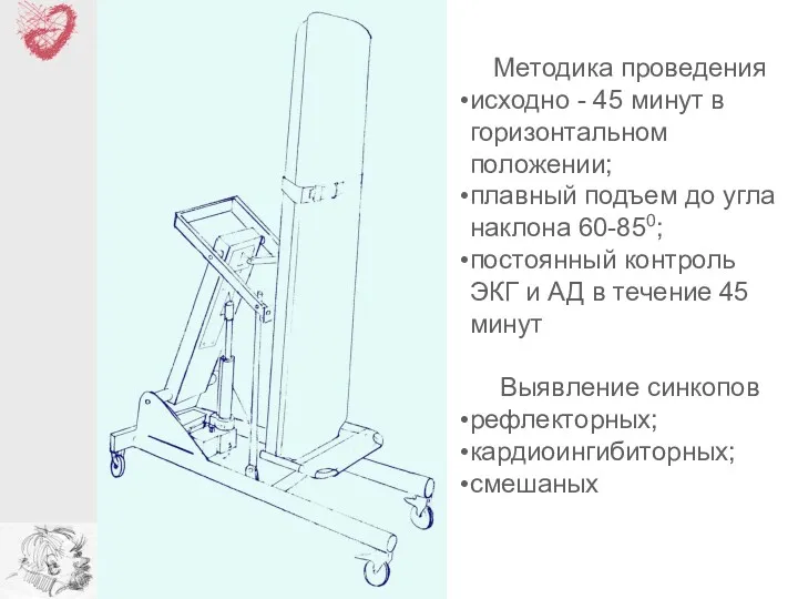 Методика проведения исходно - 45 минут в горизонтальном положении; плавный