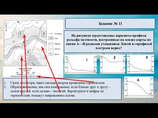 Задание № 11 На рисунках представлены варианты профиля рельефа местности,