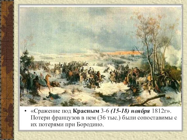 «Сражение под Красным 3-6 (15-18) ноября 1812г». Потери французов в нем (36 тыс.)