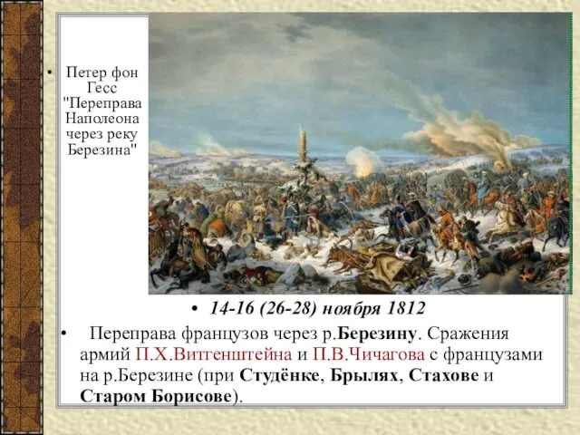 Петер фон Гесс "Переправа Наполеона через реку Березина" 14-16 (26-28) ноября 1812 Переправа