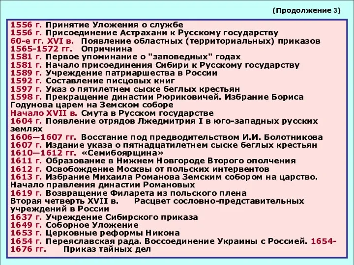 1556 г. Принятие Уложения о службе 1556 г. Присоединение Астрахани к Русскому государству