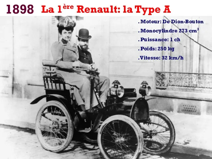 1898 La 1ère Renault: la Type A . Moteur: De