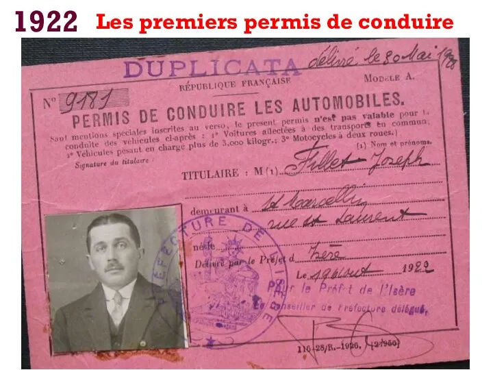 1922 Les premiers permis de conduire