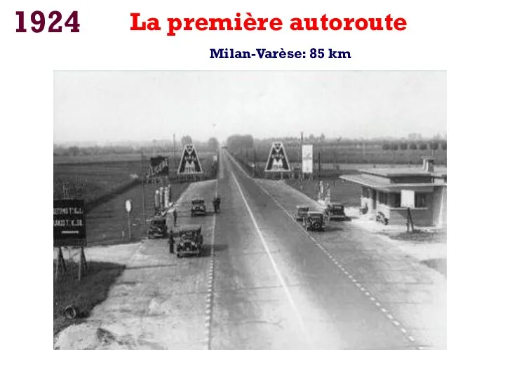 1924 La première autoroute Milan-Varèse: 85 km