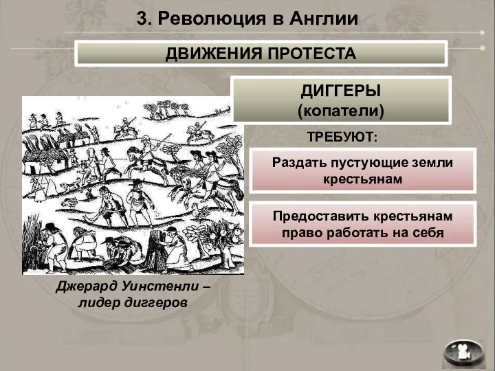 Джерард Уинстенли – лидер диггеров ТРЕБУЮТ: Раздать пустующие земли крестьянам