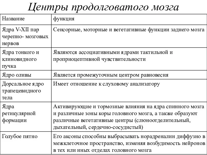 Центры продолговатого мозга