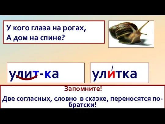 У кого глаза на рогах, А дом на спине? улитка