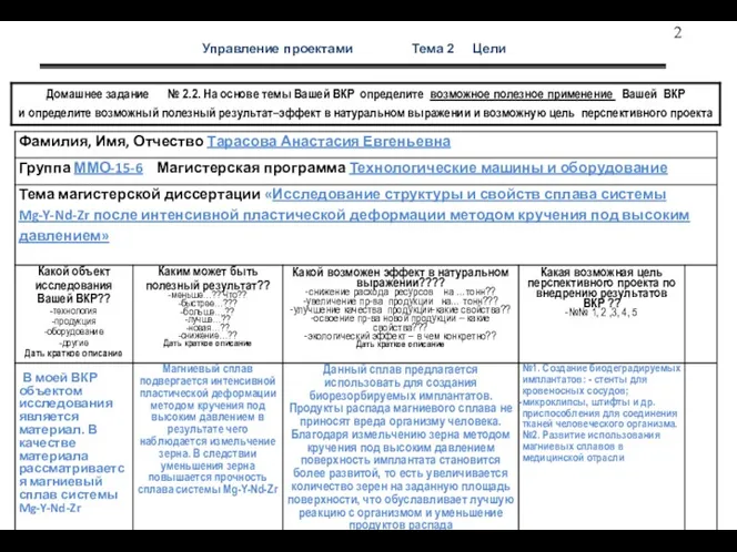 Управление проектами Тема 2 Цели Цели-практ вопр