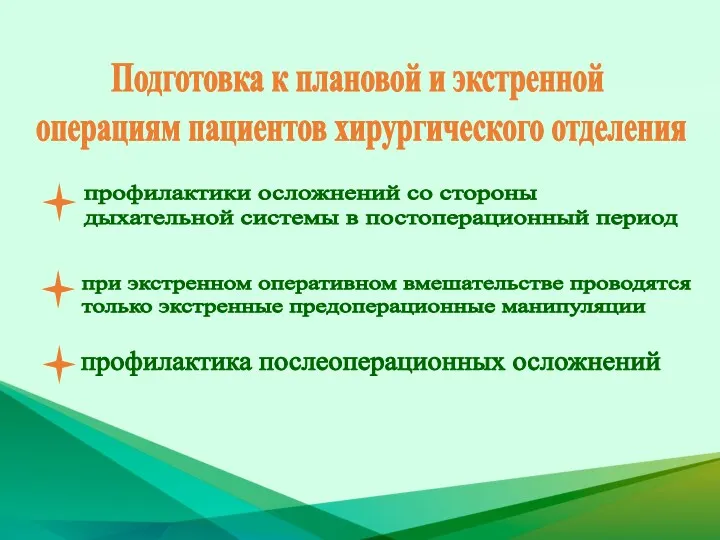 Подготовка к плановой и экстренной операциям пациентов хирургического отделения профилактика