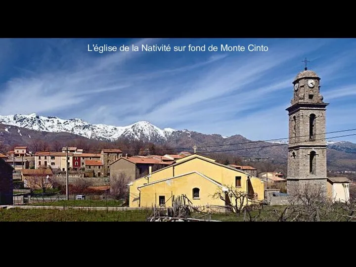 L'église de la Nativité sur fond de Monte Cinto