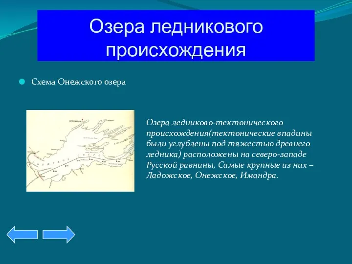 Озера ледникового происхождения Схема Онежского озера