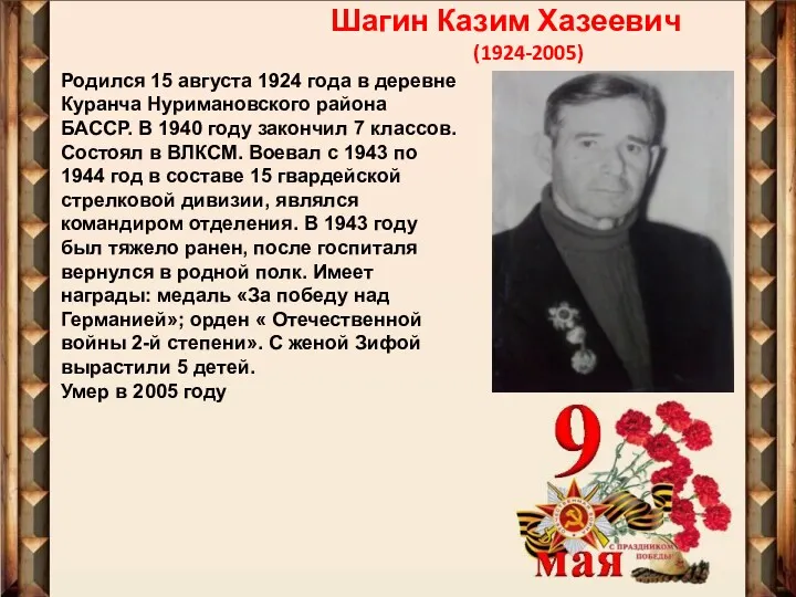 Шагин Казим Хазеевич (1924-2005) Родился 15 августа 1924 года в