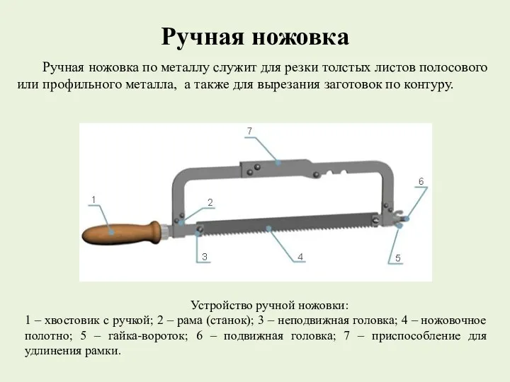 Ручная ножовка Ручная ножовка по металлу служит для резки толстых