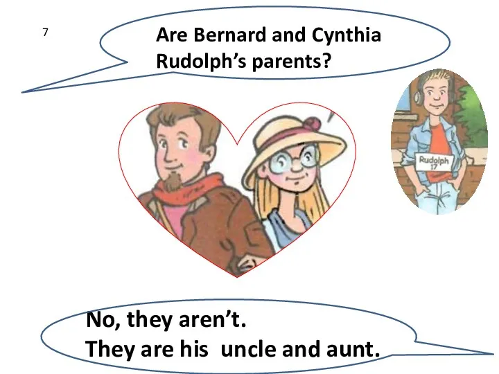 No, they aren’t. They are his uncle and aunt. 7 Are Bernard and Cynthia Rudolph’s parents?