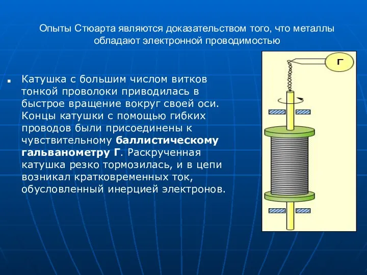 Опыты Стюарта являются доказательством того, что металлы обладают электронной проводимостью