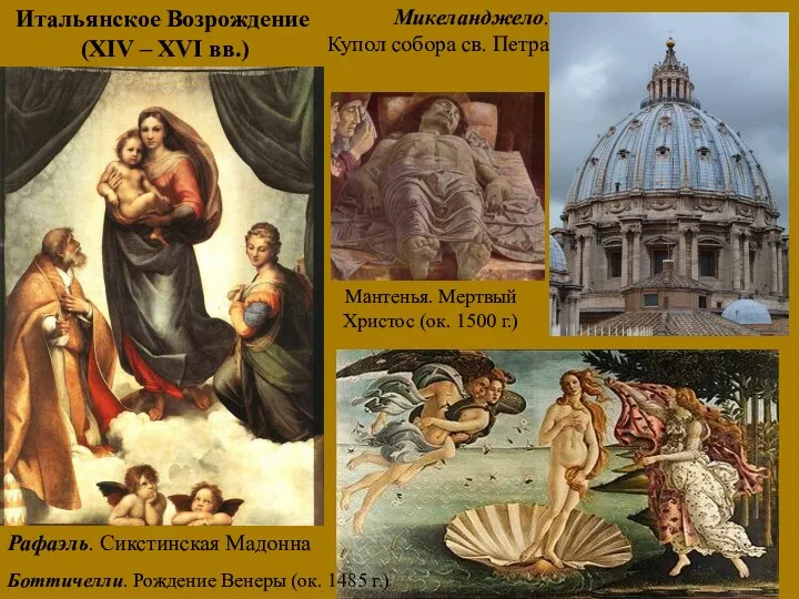 Микеланджело. Купол собора св. Петра Рафаэль. Сикстинская Мадонна Итальянское Возрождение