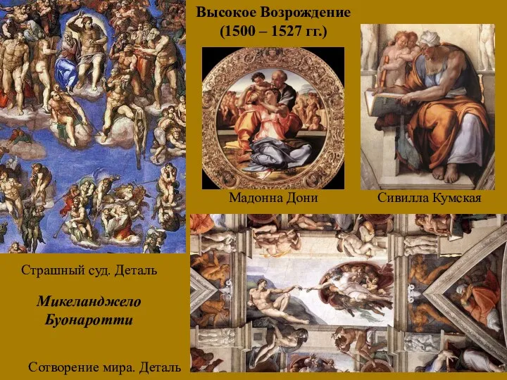 Высокое Возрождение (1500 – 1527 гг.) Сивилла Кумская Страшный суд.