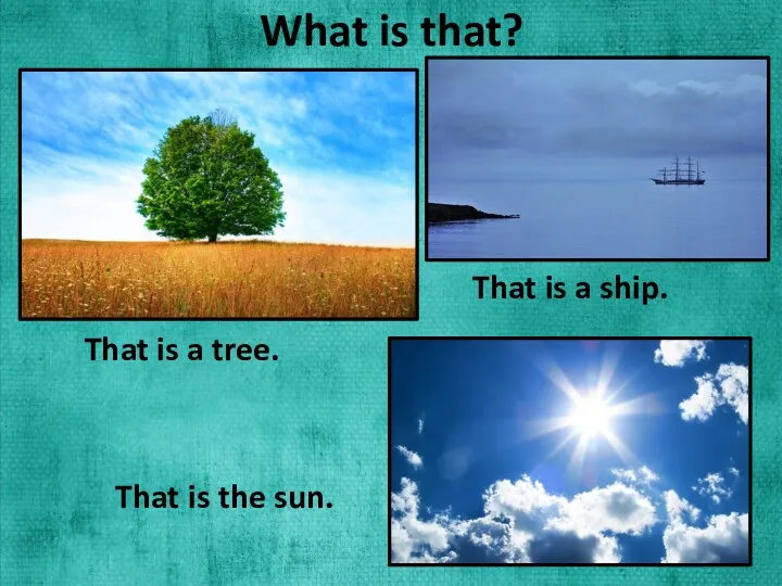 What is that? That is a tree. That is the sun. That is a ship.