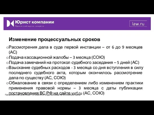 Изменение процессуальных сроков Рассмотрения дела в суде первой инстанции –