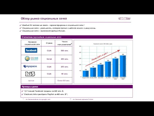 Обзор рынка социальных сетей Каждый 5й человек на земле –