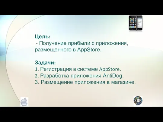 Цель: - Получение прибыли с приложения, размещенного в AppStore. Задачи: