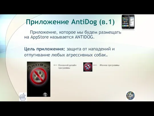 Приложение AntiDog (в.1) Приложение, которое мы будем размещать на AppStore называется ANTIDOG. Цель