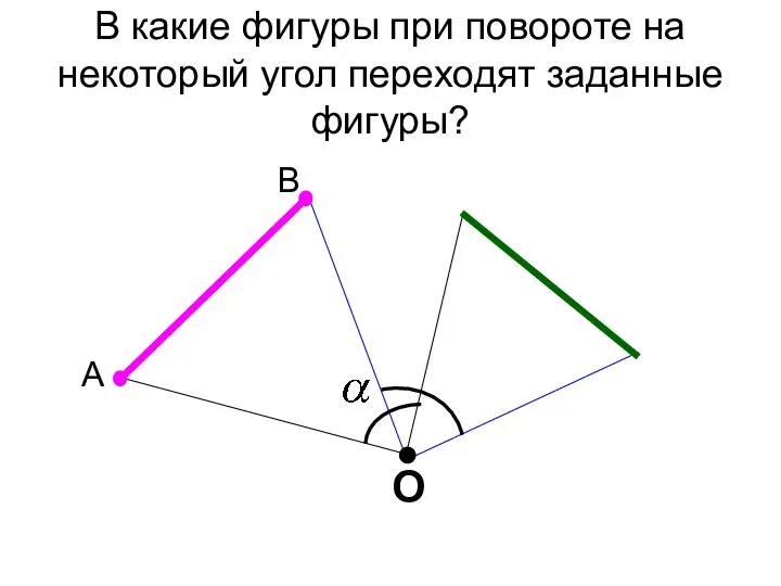 В какие фигуры при повороте на некоторый угол переходят заданные фигуры? А В О