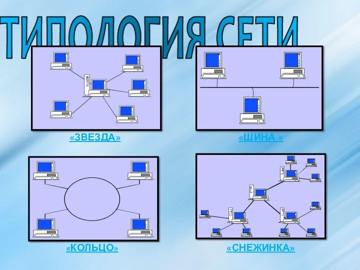 ТИПОЛОГИЯ СЕТИ «ЗВЕЗДА» «ШИНА » «КОЛЬЦО» «СНЕЖИНКА»