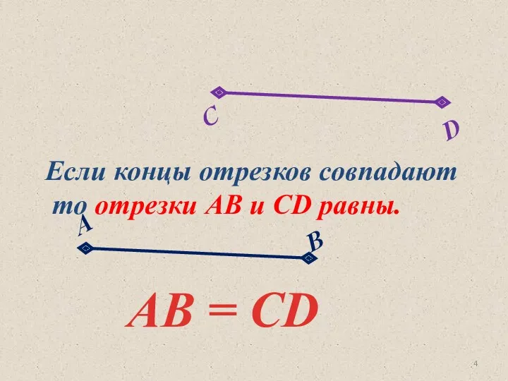 Если концы отрезков совпадают то отрезки АВ и СD равны. АВ = СD